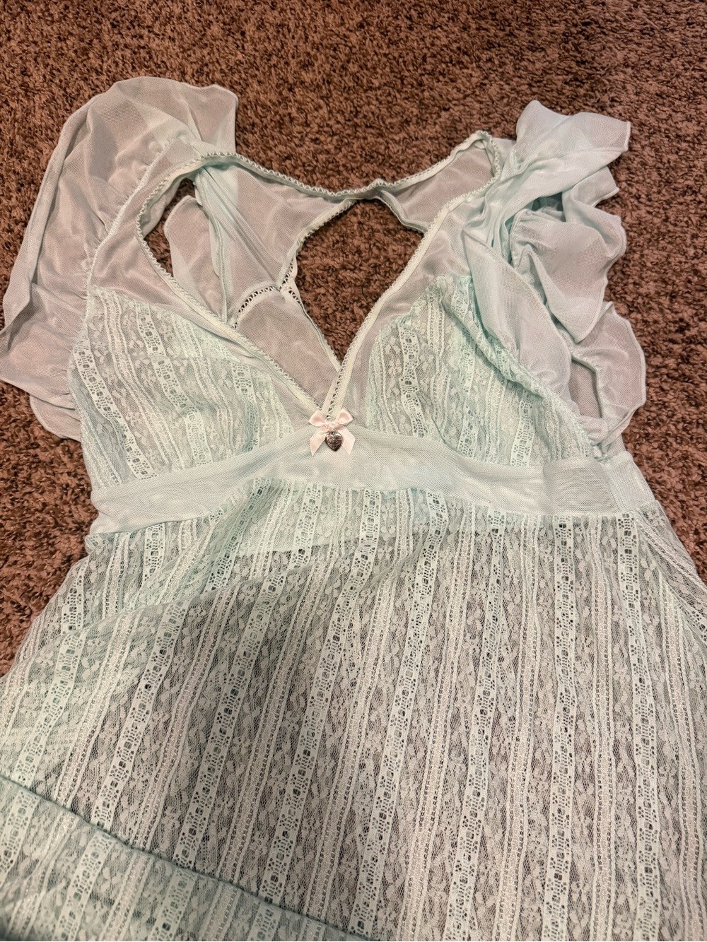 Betsey Johnson Mint Lace Sheer Chemise with Bow Accent